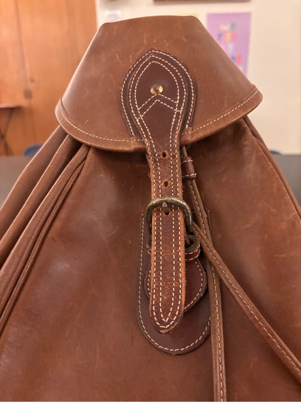 Vintage Leather Drawstring Backpack - Picture 4 of 8